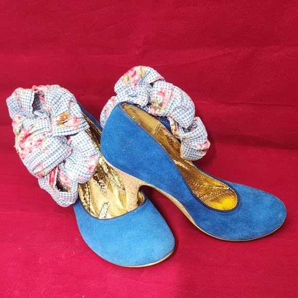 Irregular Choice womens blue leather button bow wicker heel stiletos 🧜‍♀️ - Picture 12 of 16